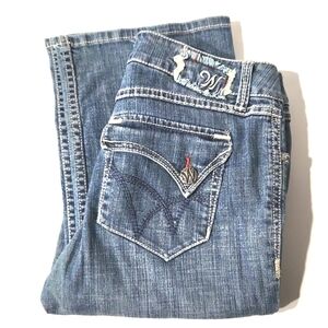 Worn Jeans Vintage Style Medium Wash Straight Loose Button Pocket Women's Size 8